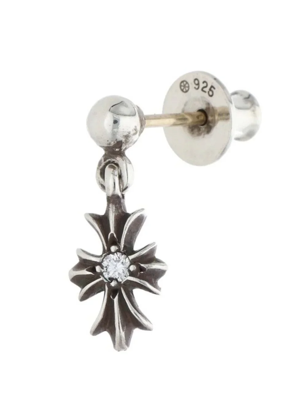 Chrome Hearts Tny CH Pls Dia Tiny Ech Plus Drop Silver Earrings